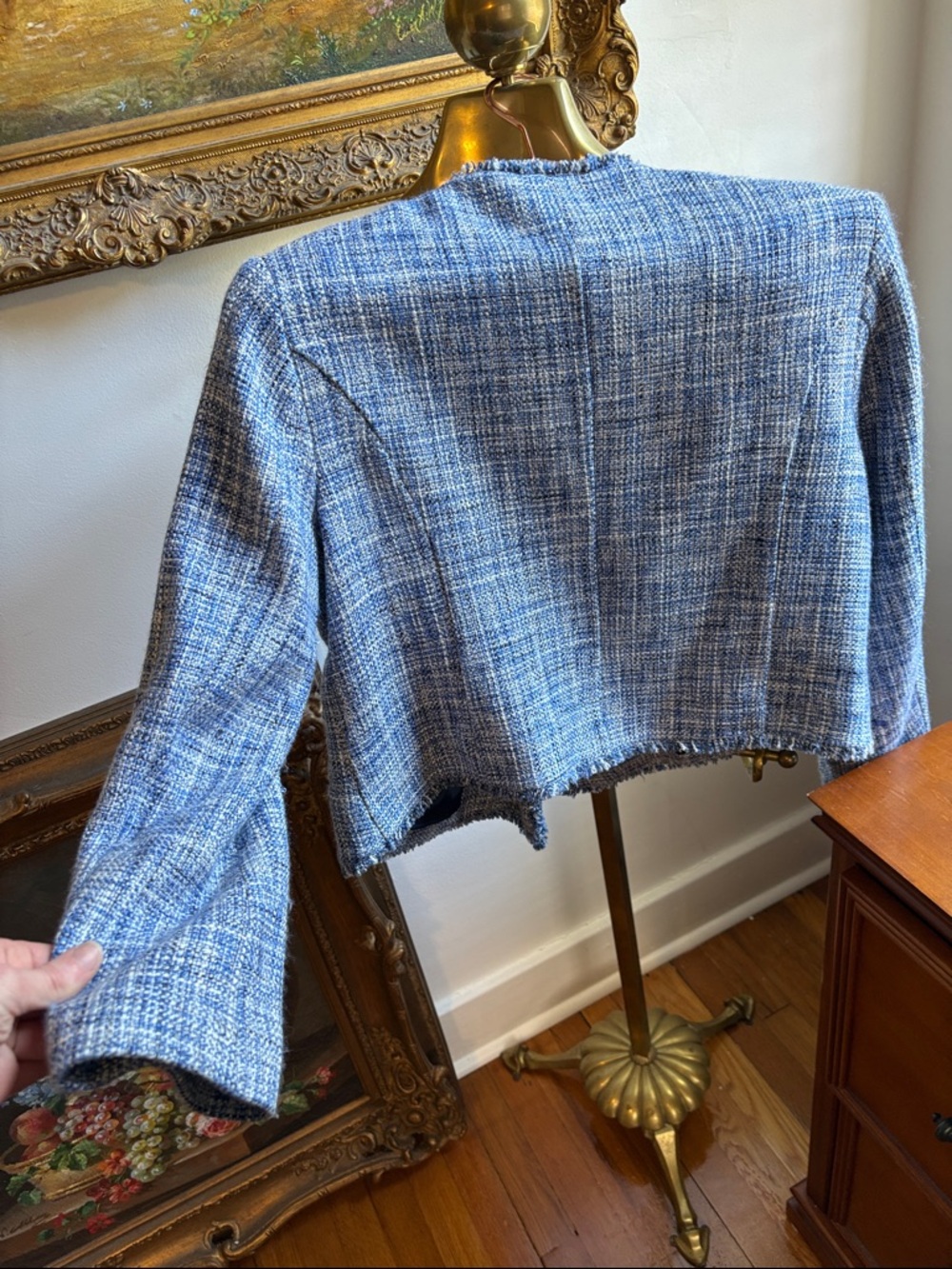 Maeve for Anthropologie Blue Tweed Pearl-Button Cropped Jacket - Picture 5 of 7
